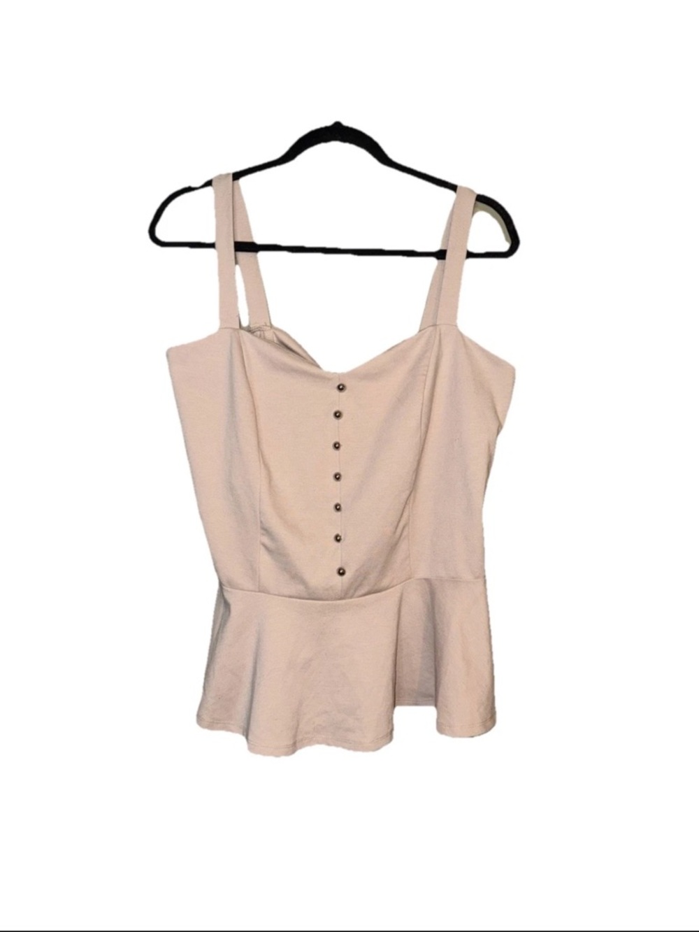 Pale Pink Button-Front Peplum Tank Top W Bow On Back Women’s XL/2X